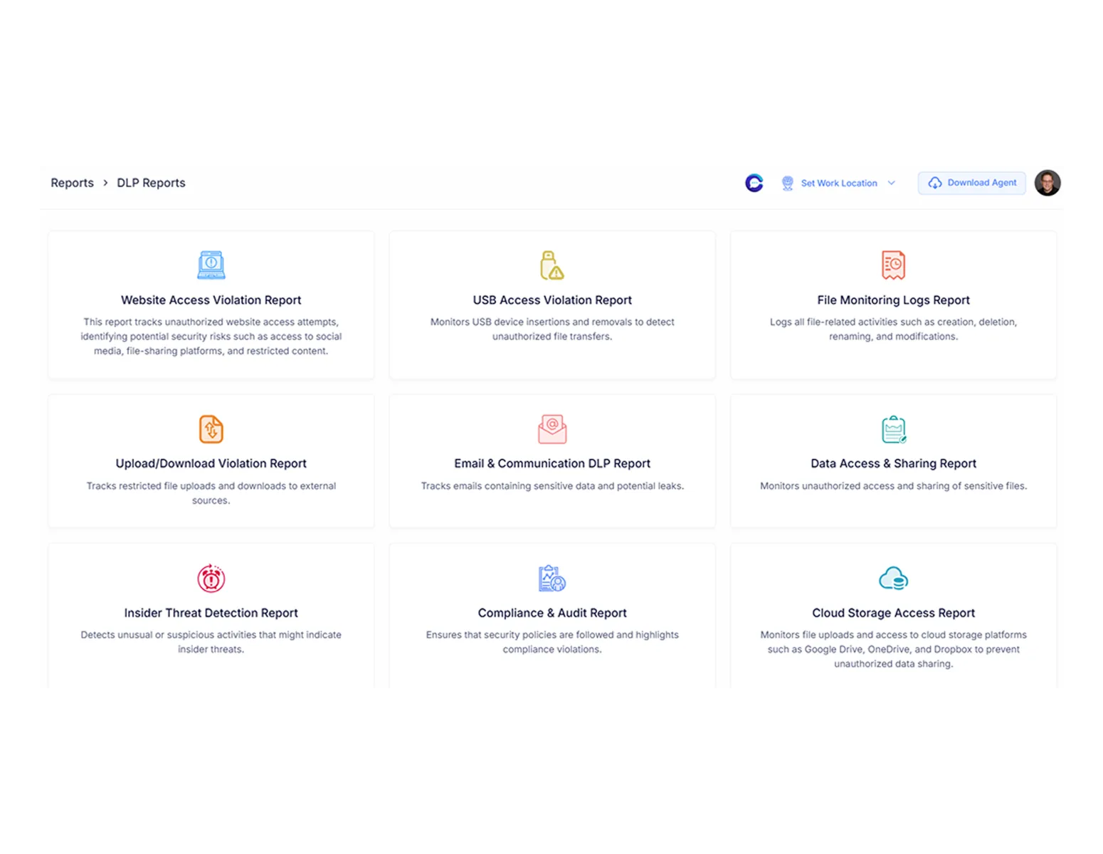 DLP reports dashboard